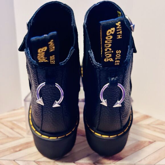 Dr Martens Spence HDW Milled Napa Black Leather Wms 7 Boots Piercings Punk Goth - Picture 4 of 10